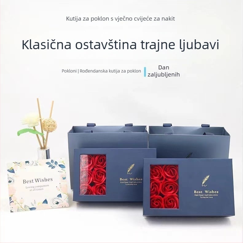 Kutija za nakit za ogrlicu i naušnice — papir/karton materijal, tip pakiranja: kutija, uključuje kutiju s cvjetnom temom i čestitkom