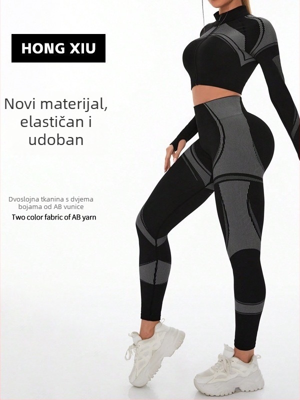 Ženski joga set, top s dugim rukavima i dugim hlačama, pamuk/elastan, Goshman