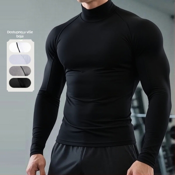 Muški kompresijski dugi rukav s mock neck – brzo sušenje, visoka elastičnost, bazni trening top