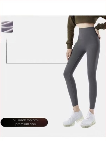 Ženski legging joge, visoki pojas, uski kroj, fleece podstava, Shark Skin tekstura, mješavina najlona/poliamida