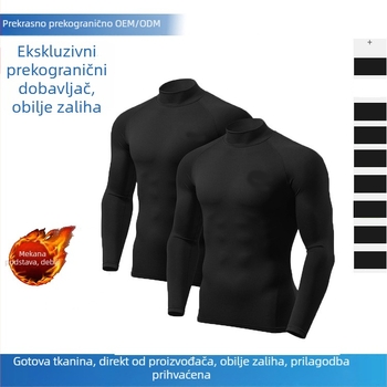 Muški fitness top s fleecem, dugi rukav, zimski komad, smjesa poliestera i elastana 90/10, tkanina od kemijskih vlakana