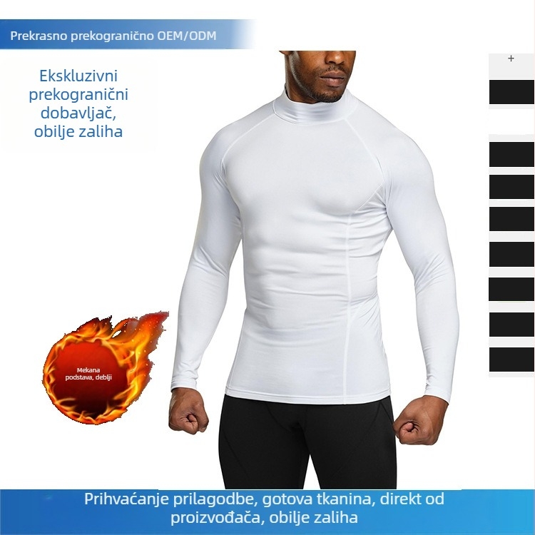Muški fitness top s fleecem, dugi rukav, zimski komad, smjesa poliestera i elastana 90/10, tkanina od kemijskih vlakana