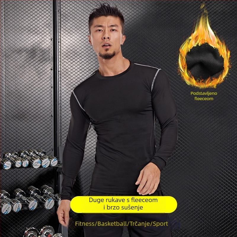 Struggle Clothing Muški dugi rukav trening majica s fleec podstavom za zimu – prozračna, brzo suši, Milk Silk tkanina 90% poliester, podstava 10% spandeks