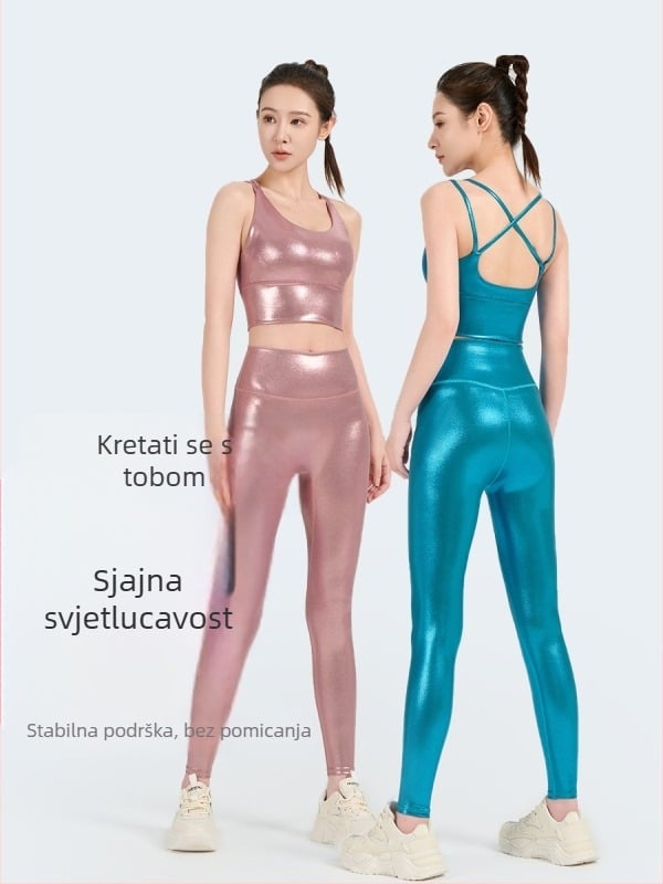 Ženski joga set bez rukava s križnim trakom, visokim strukom za podizanje bokova, cropped hlače, materijal 80% najlon, 20% spandex