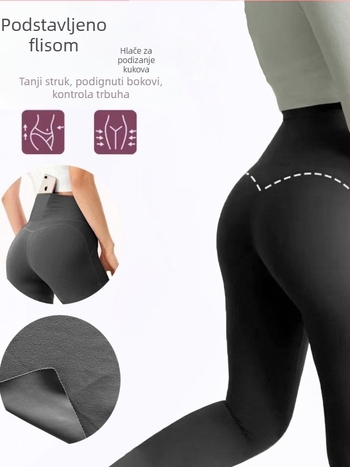Joga hlače s flecom, džepovi, visokim strukom, M-linija za podizanje bokova, za vanjsku upotrebu u jesen-zimu