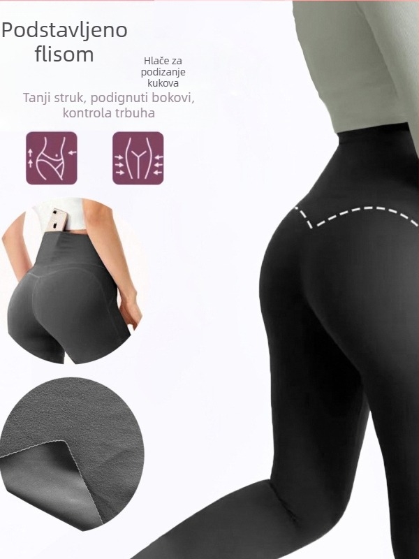 Joga hlače s flecom, džepovi, visokim strukom, M-linija za podizanje bokova, za vanjsku upotrebu u jesen-zimu