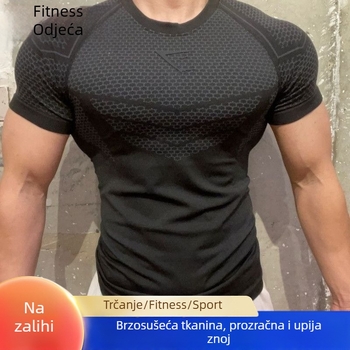 Muška ljetna fitness majica - okrugli izrez, kratki rukavi, brzo suši, prozračna, slim fit za trening