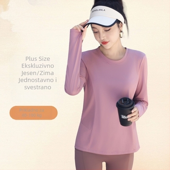 Ženski fitness top za jesen i zimu, dugi rukav za jogu, prozračan, slobodan kroj, elastan, veće veličine, učinak vitkosti, model 2025