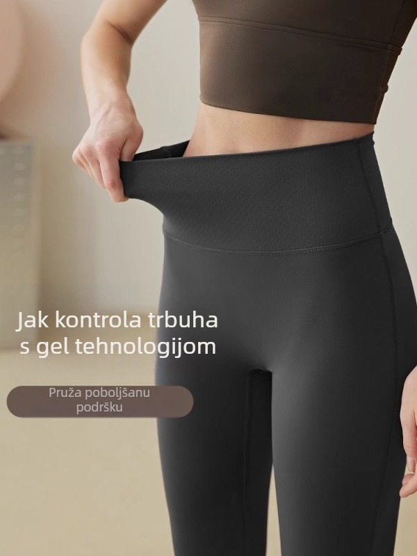 Ženske joga hlače visoke elastičnosti s flared krojem, za trčanje i pilates, jesen-zima; 80% najlon, 20% akril podstava