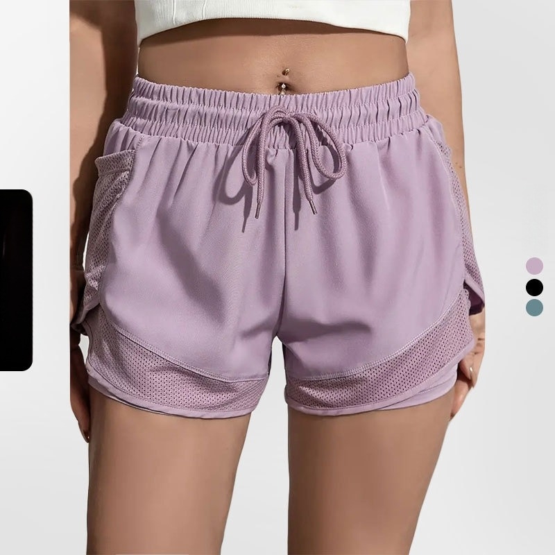 Ženske kratke hlačice za jogu i fitness, duljina 3 točke, dizajn lažnog dvodijelnog donjeg dijela, 95% poliester, 5% spandex, Sea Rhyme, ljeto 2024