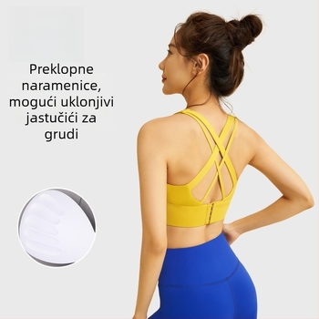 Ženski sportski grudnjak, bez šavova, 3/4 košarica, srednje oblikovane košarice, fiksni dvostruki naramenici, stražnje zatvaranje s četiri reda kopči