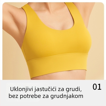 Ženski sportski grudnjak, bez šavova, 3/4 košarica, srednje oblikovane košarice, fiksni dvostruki naramenici, stražnje zatvaranje s četiri reda kopči