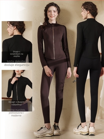 Ženski sportski komplet za jogu i vožnju biciklom sa stojećim ovratnikom, uskim krojem, brzo sušećim materijalom