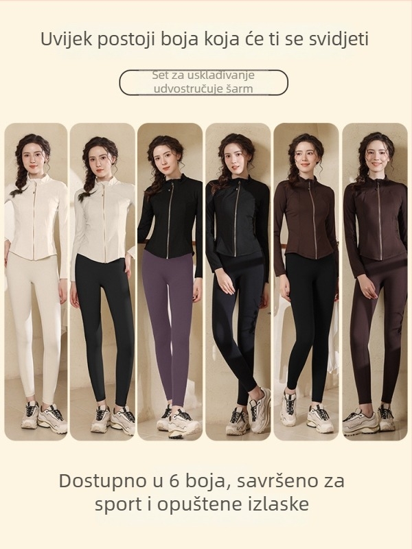 Ženski sportski komplet za jogu i vožnju biciklom sa stojećim ovratnikom, uskim krojem, brzo sušećim materijalom