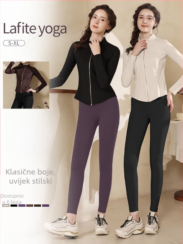 Ženski sportski komplet za jogu i vožnju biciklom sa stojećim ovratnikom, uskim krojem, brzo sušećim materijalom