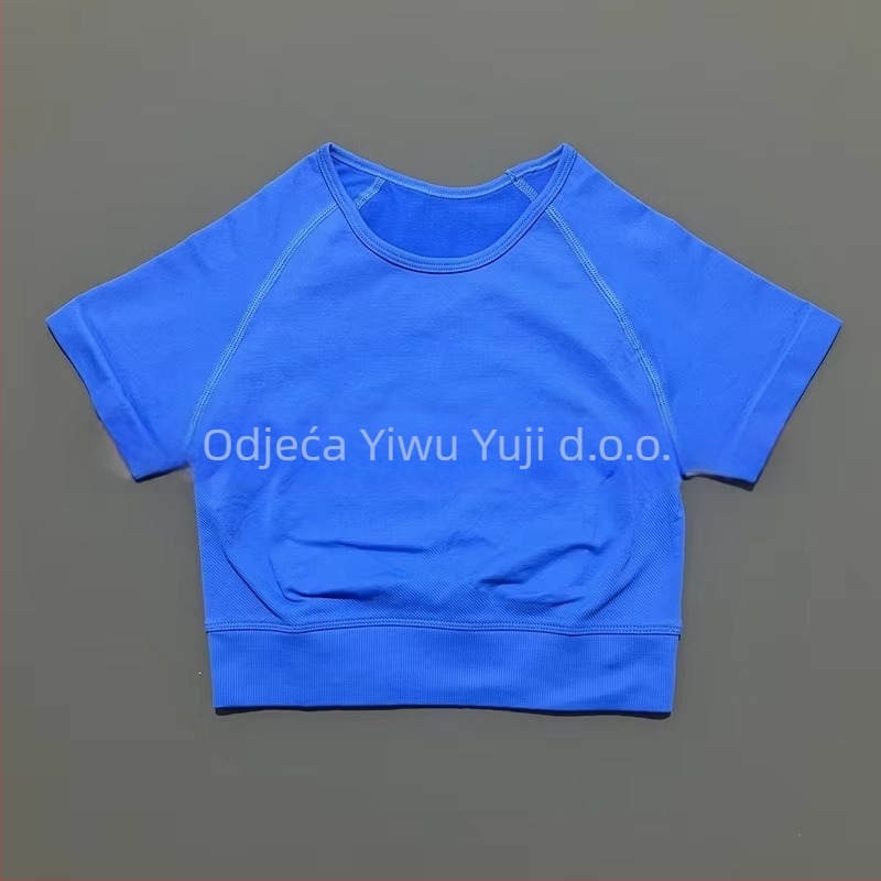 Ženski bezšivni kratki rukav za jogu, sportski top, odvodi vlagu, najlon-spandeks (90/10), uski kroj, Yuji Yj-dx01, Ljeto 2025