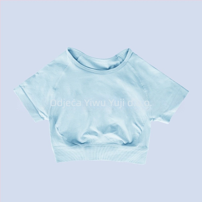 Ženski bezšivni kratki rukav za jogu, sportski top, odvodi vlagu, najlon-spandeks (90/10), uski kroj, Yuji Yj-dx01, Ljeto 2025