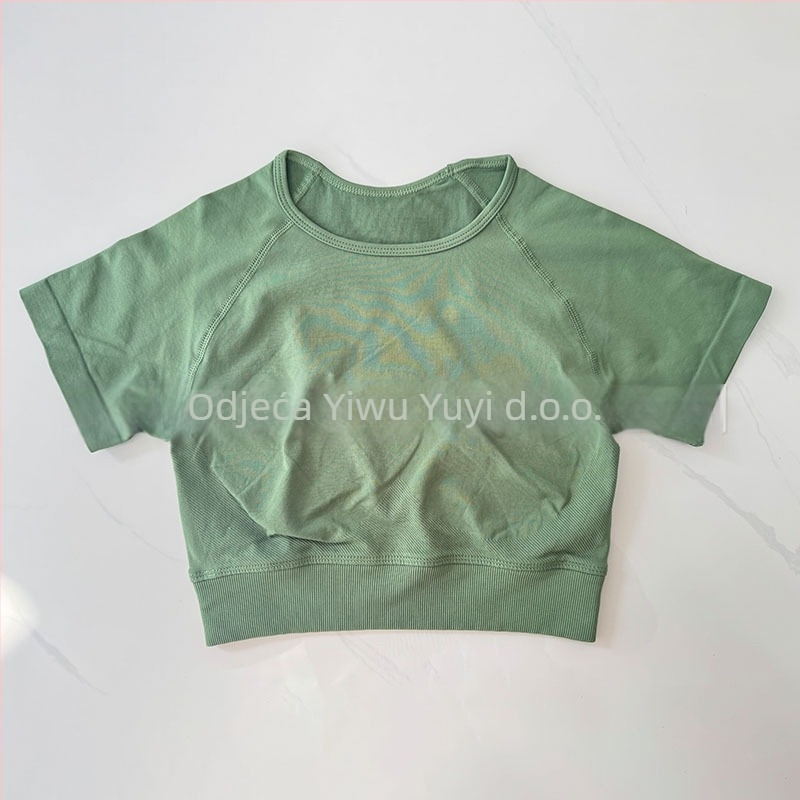 Ženski bezšivni kratki rukav za jogu, sportski top, odvodi vlagu, najlon-spandeks (90/10), uski kroj, Yuji Yj-dx01, Ljeto 2025