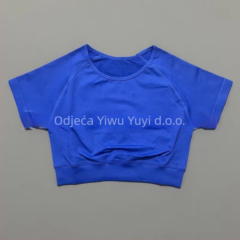 Ženski bezšivni kratki rukav za jogu, sportski top, odvodi vlagu, najlon-spandeks (90/10), uski kroj, Yuji Yj-dx01, Ljeto 2025