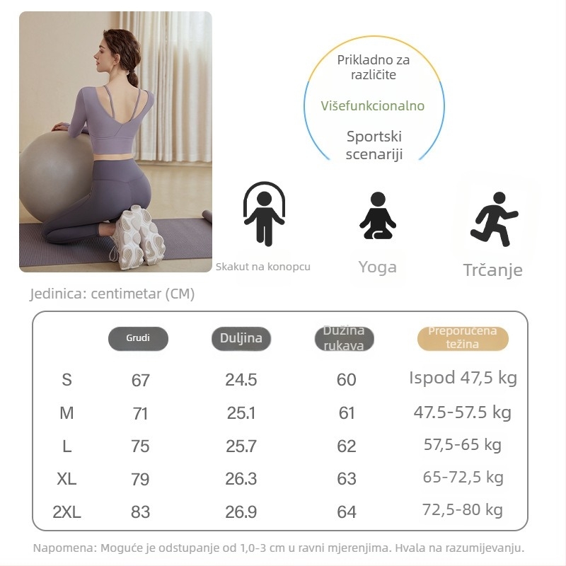 Ženski yoga komplet – dugi rukav, za fitness i treninge; tkanina: Corduroy; sastav: lan