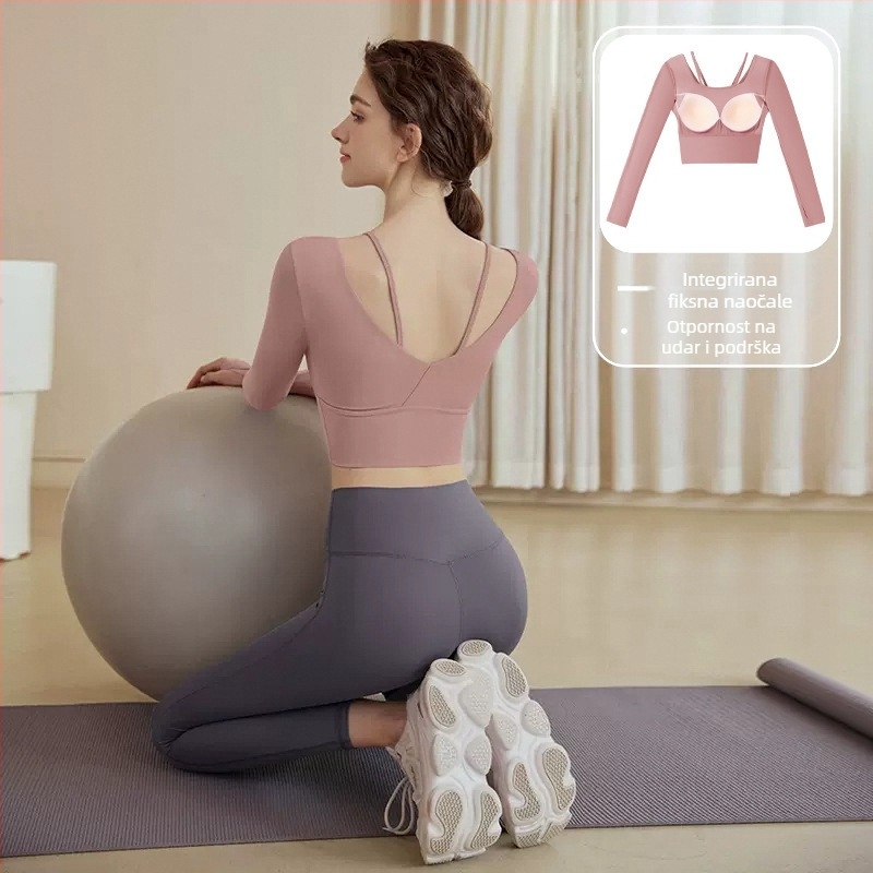 Ženski yoga komplet – dugi rukav, za fitness i treninge; tkanina: Corduroy; sastav: lan