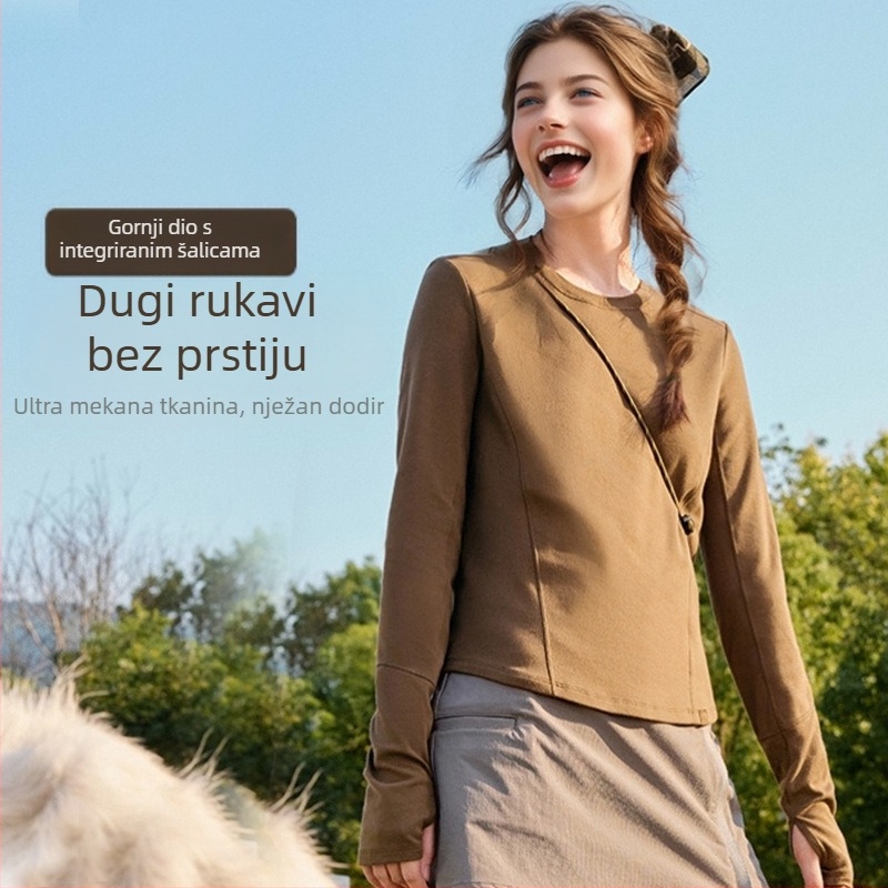 Ženski dugi rukav sportski top s jastučićima za prsima za Pilates, jogu i trčanje — glavna tkanina Nylon-Spandex s Lycra podstavom (81% Nylon, 19% Spandex), zimska sezona 2024