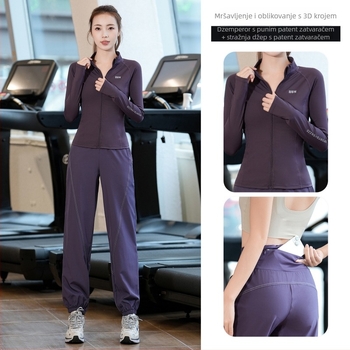 Ženski jesensko-zimski fitness set s dugim rukavima, brzo se suši Milk Silk materijal za trčanje i jogu