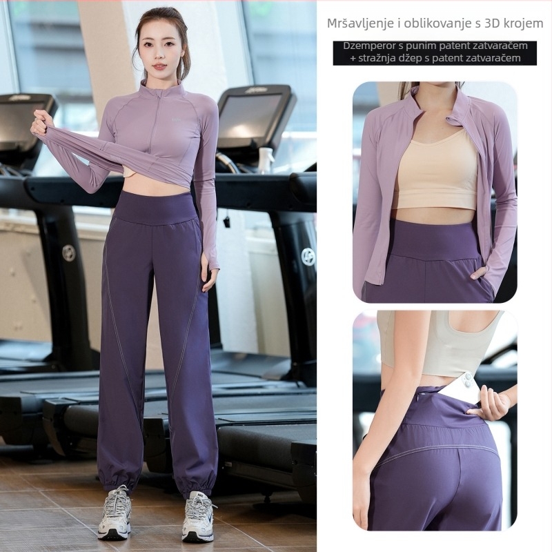Ženski jesensko-zimski fitness set s dugim rukavima, brzo se suši Milk Silk materijal za trčanje i jogu