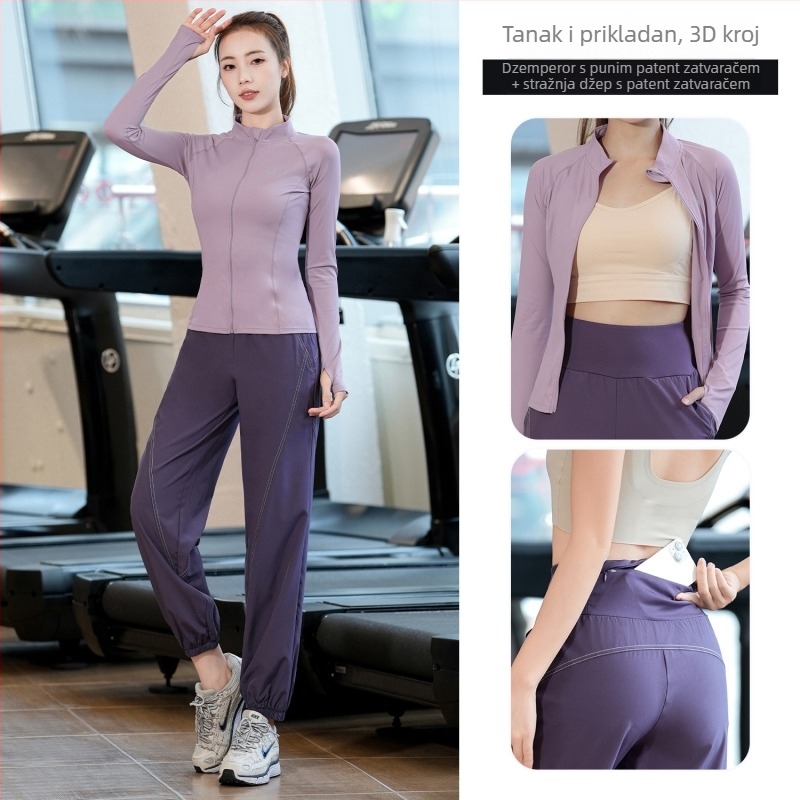 Ženski jesensko-zimski fitness set s dugim rukavima, brzo se suši Milk Silk materijal za trčanje i jogu