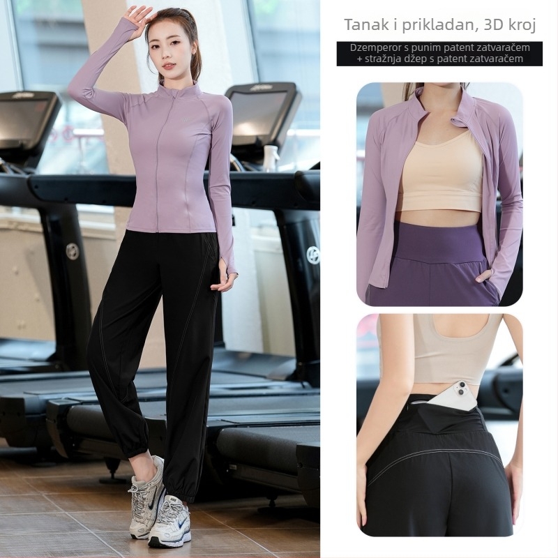Ženski jesensko-zimski fitness set s dugim rukavima, brzo se suši Milk Silk materijal za trčanje i jogu