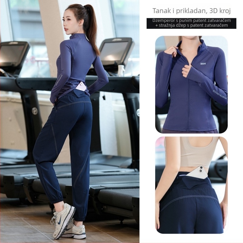 Ženski jesensko-zimski fitness set s dugim rukavima, brzo se suši Milk Silk materijal za trčanje i jogu