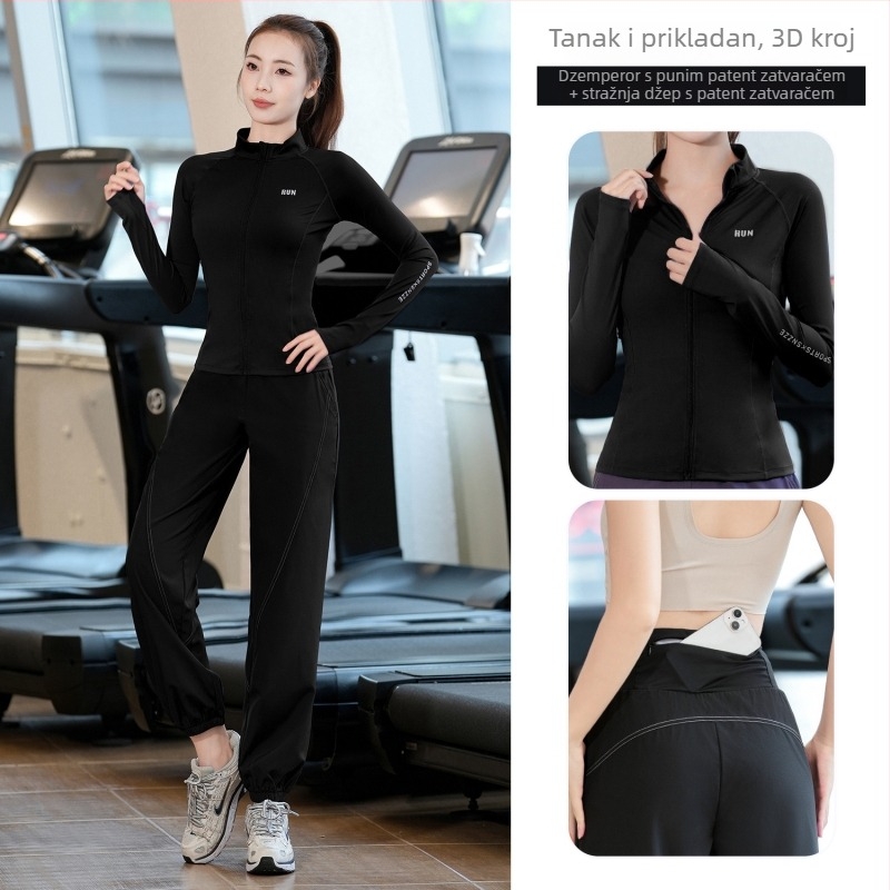 Ženski jesensko-zimski fitness set s dugim rukavima, brzo se suši Milk Silk materijal za trčanje i jogu