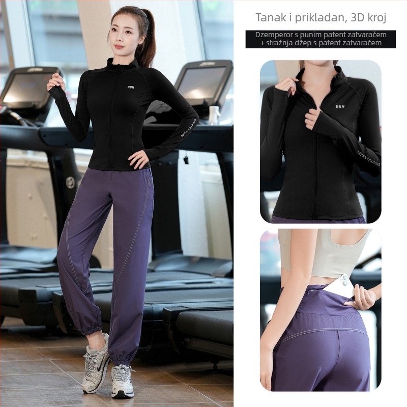 Ženski jesensko-zimski fitness set s dugim rukavima, brzo se suši Milk Silk materijal za trčanje i jogu