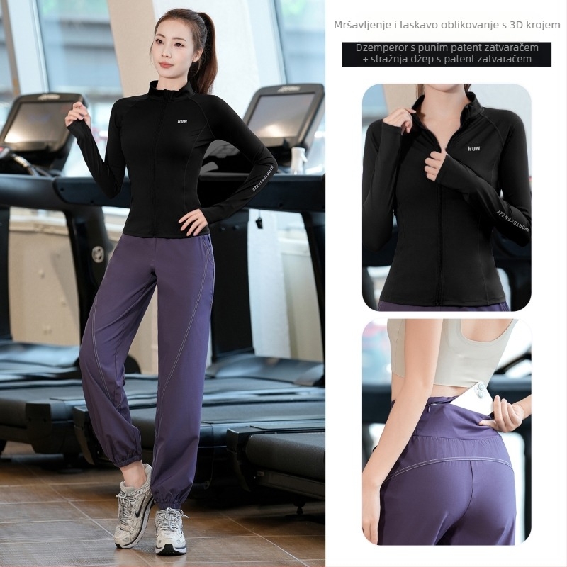 Ženski jesensko-zimski fitness set s dugim rukavima, brzo se suši Milk Silk materijal za trčanje i jogu