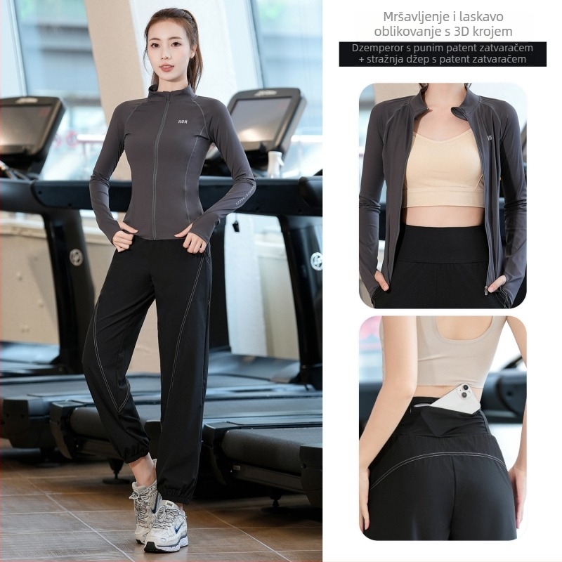 Ženski jesensko-zimski fitness set s dugim rukavima, brzo se suši Milk Silk materijal za trčanje i jogu