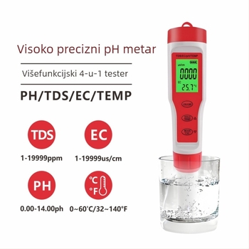 Prijenosni analitički uređaj za kvalitetu vode s pH, 4-u-1, model Ez-9909a, raspon pH 0.01–14.00, točnost 0.01, rezolucija 0.02