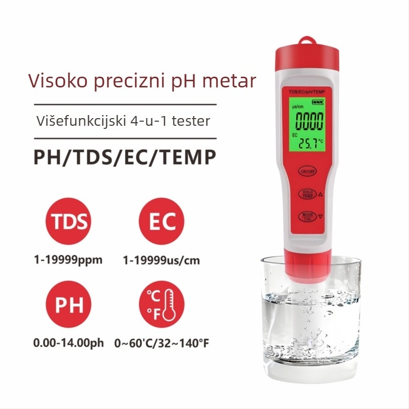 Prijenosni analitički uređaj za kvalitetu vode s pH, 4-u-1, model Ez-9909a, raspon pH 0.01–14.00, točnost 0.01, rezolucija 0.02