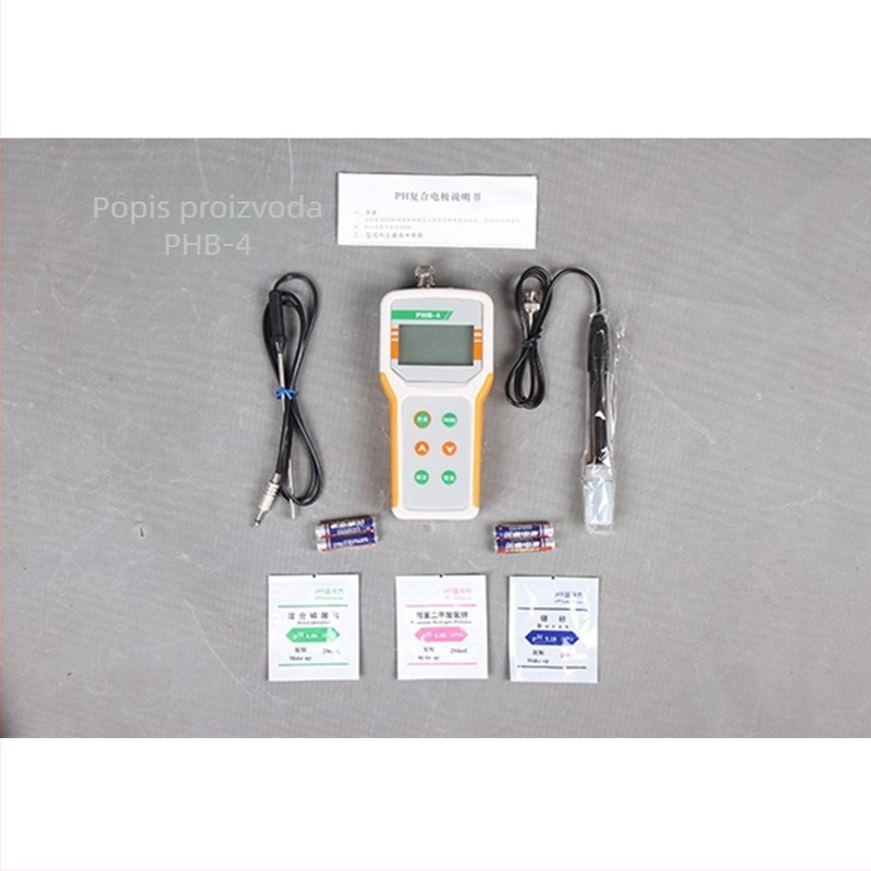 PHB-4 prenosni pH meter s digitalnim zaslonom, staklena elektroda, raspon mjerenja 0–14.00 pH, preciznost 0.01 pH, temperaturna kompenzacija 0–60 °C