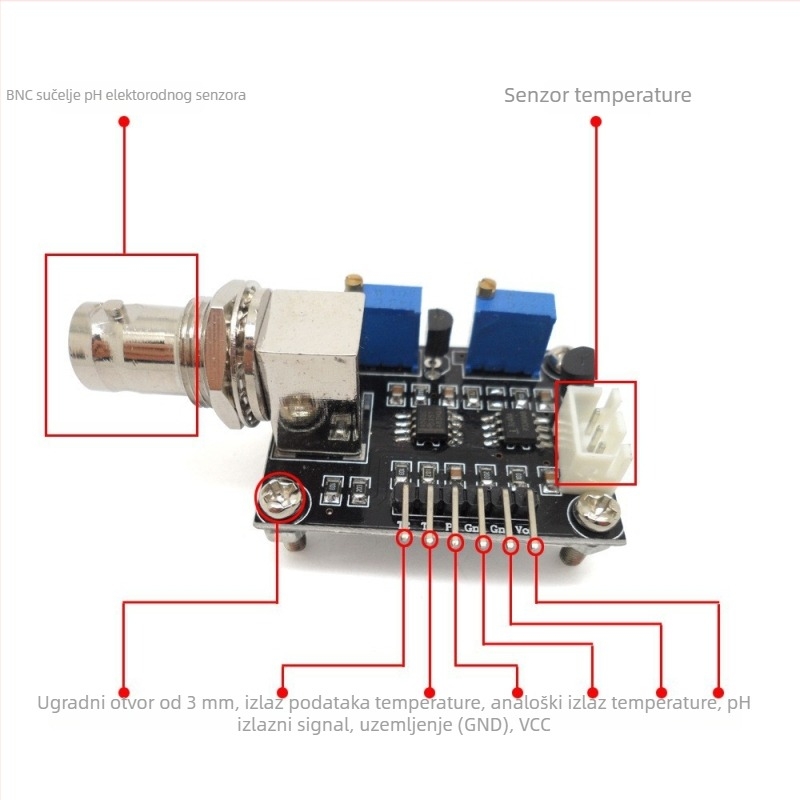 Industrijski pH mjerač s prilagodljivom sondom, analogni izlaz temperature, prilagodljiv raspon mjerenja, temperaturna kompenzacija ±0.5, napajanje DC5V