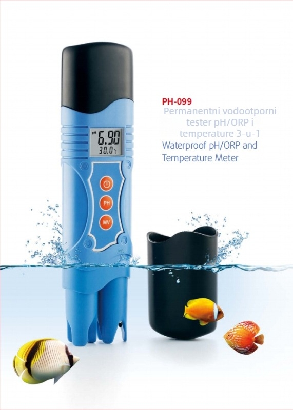 Pero-stilu vodootporan tester pH/ORP i temperatura, 3-u-1 Ph-099 s LCD zaslonom, kompozitna elektroda, raspon pH 0.00–14.00, ORP -1999 do 1999 mV, raspon temperatura 0–50°C