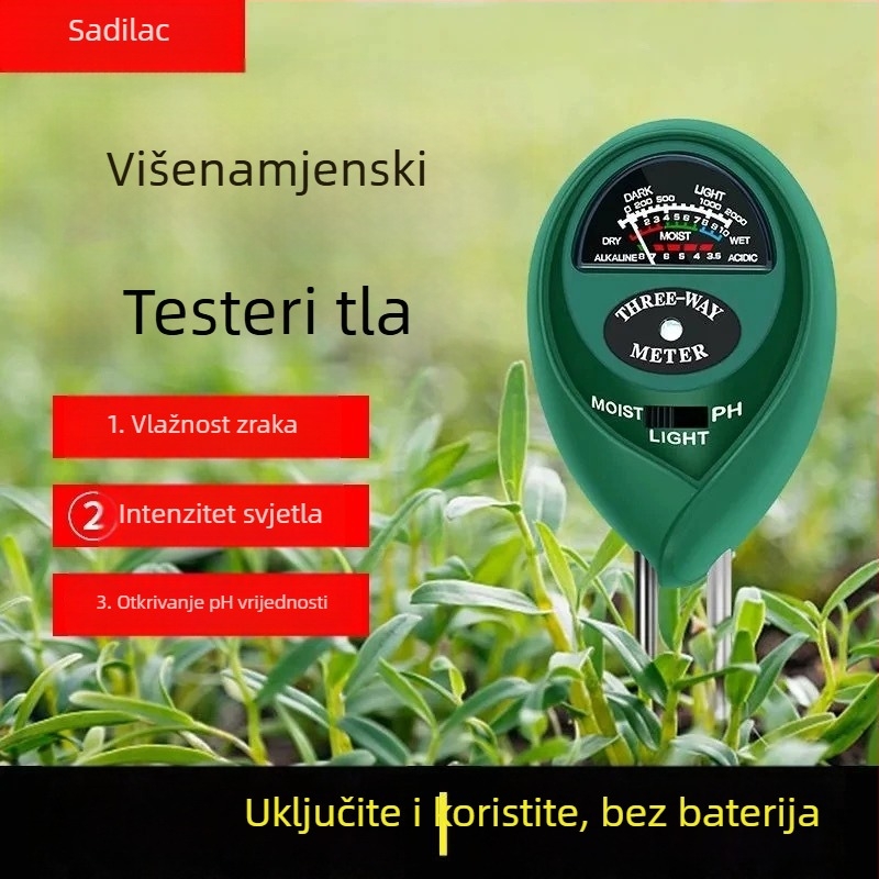 Tester tla za kućnu upotrebu s vlagomjerom, pH i temperaturom — senzor tla