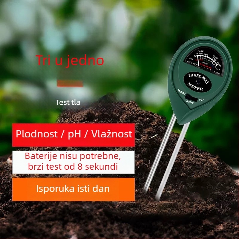 Tester tla za kućnu upotrebu s vlagomjerom, pH i temperaturom — senzor tla