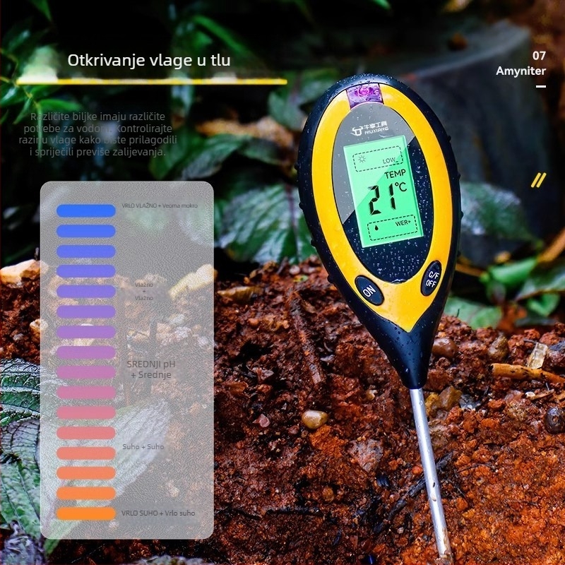 Tester tla za kućnu upotrebu s vlagomjerom, pH i temperaturom — senzor tla