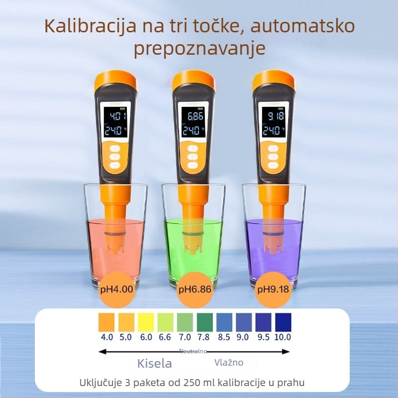 pH tester – Prenosni vodeni pH mjerač, raspon 0.00–14.00 pH, točnost ±0.05 pH, kompenzacija temperature 0.1–60°C, napajanje 1.5V×4, model DL339002