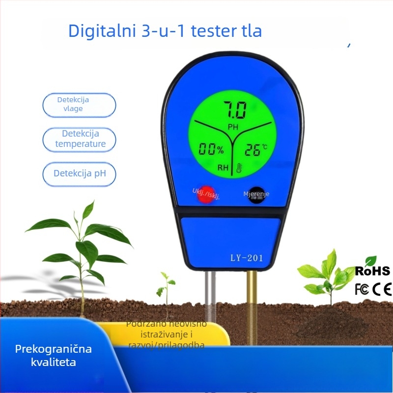 Digitalni mjerač vlažnosti tla i pH, termometar tla, model zt-201.