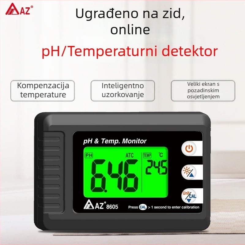 Zidni mjerač kvalitete vode za akvarije: pH metar, pH tester i termometar sa vanjskom sondom