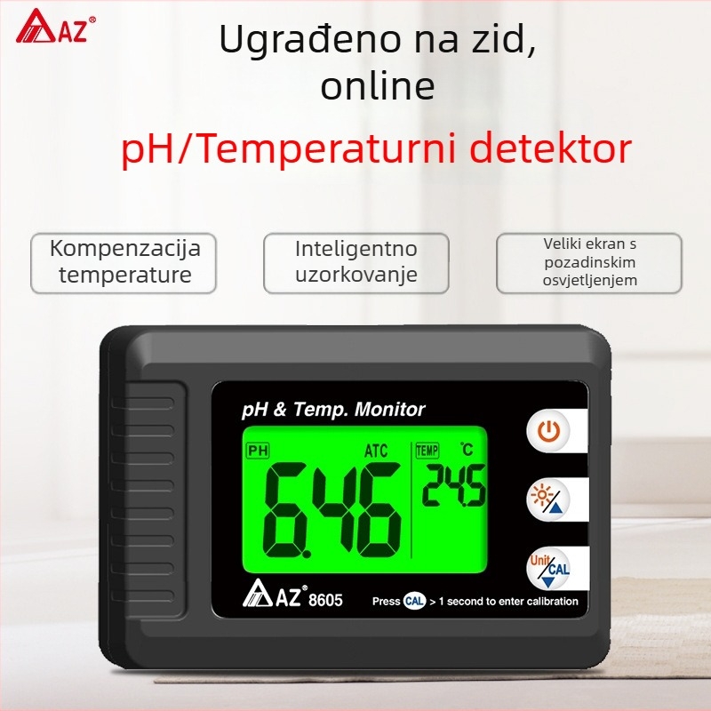 Zidni mjerač kvalitete vode za akvarije: pH metar, pH tester i termometar sa vanjskom sondom