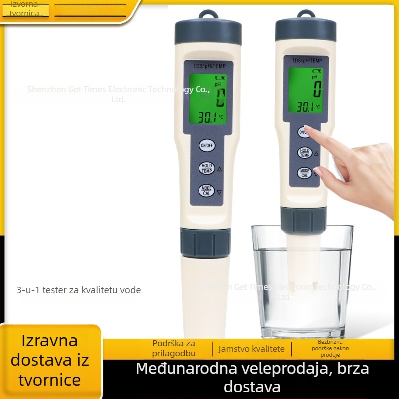 Prijenosni analizator kvalitete vode, mjerenje pH, raspon 0.00-14.00, točnost 0.01, napajanje 3x1.5V, model EC016BL