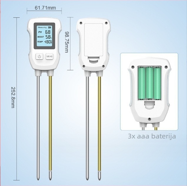 Digitalni trostruki tester tla za mjerenje pH, temperature i vlage u stakleniku