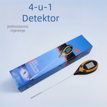 Četiri u jedan tester tla za vlagu, temperaturu, pH i osvjetljenje, digitalni zaslon, točnost 0,1